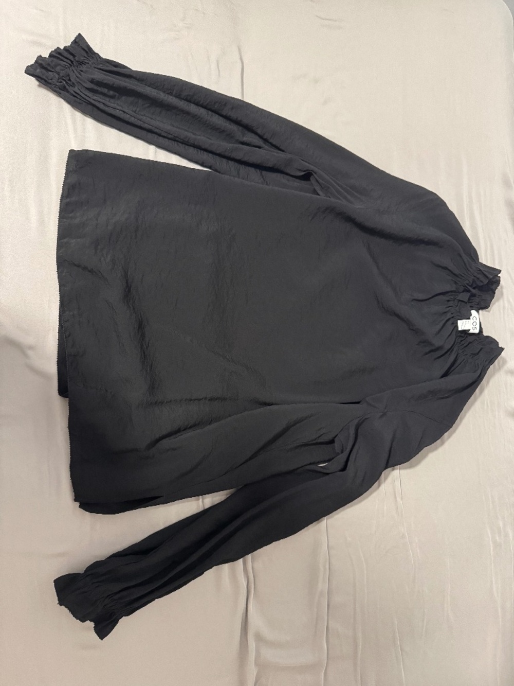 COS Black Gathered Mock Neck Long Sleeve Blouse 6
